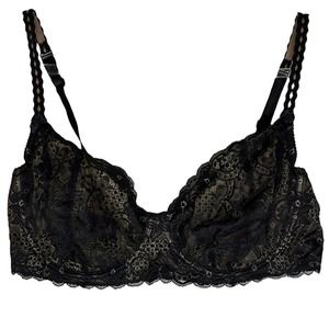 Avenue Body Underwire Bra 42DD Beautiful Black Lace Over Tan Not Padded #B21